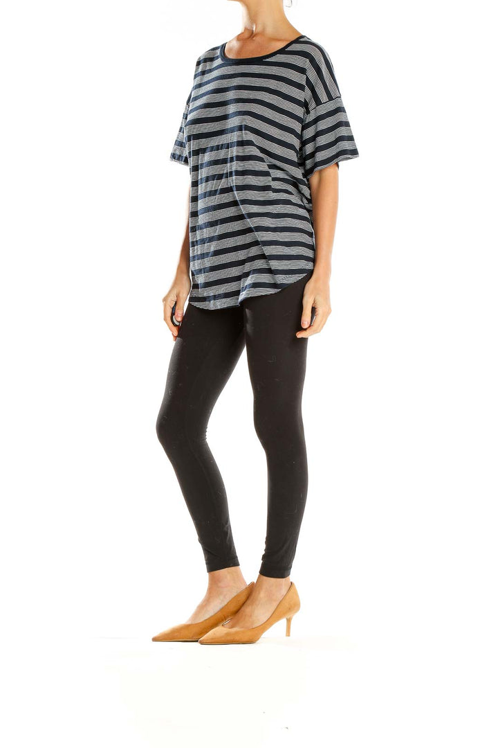 Black Gray Striped Casual T-Shirt