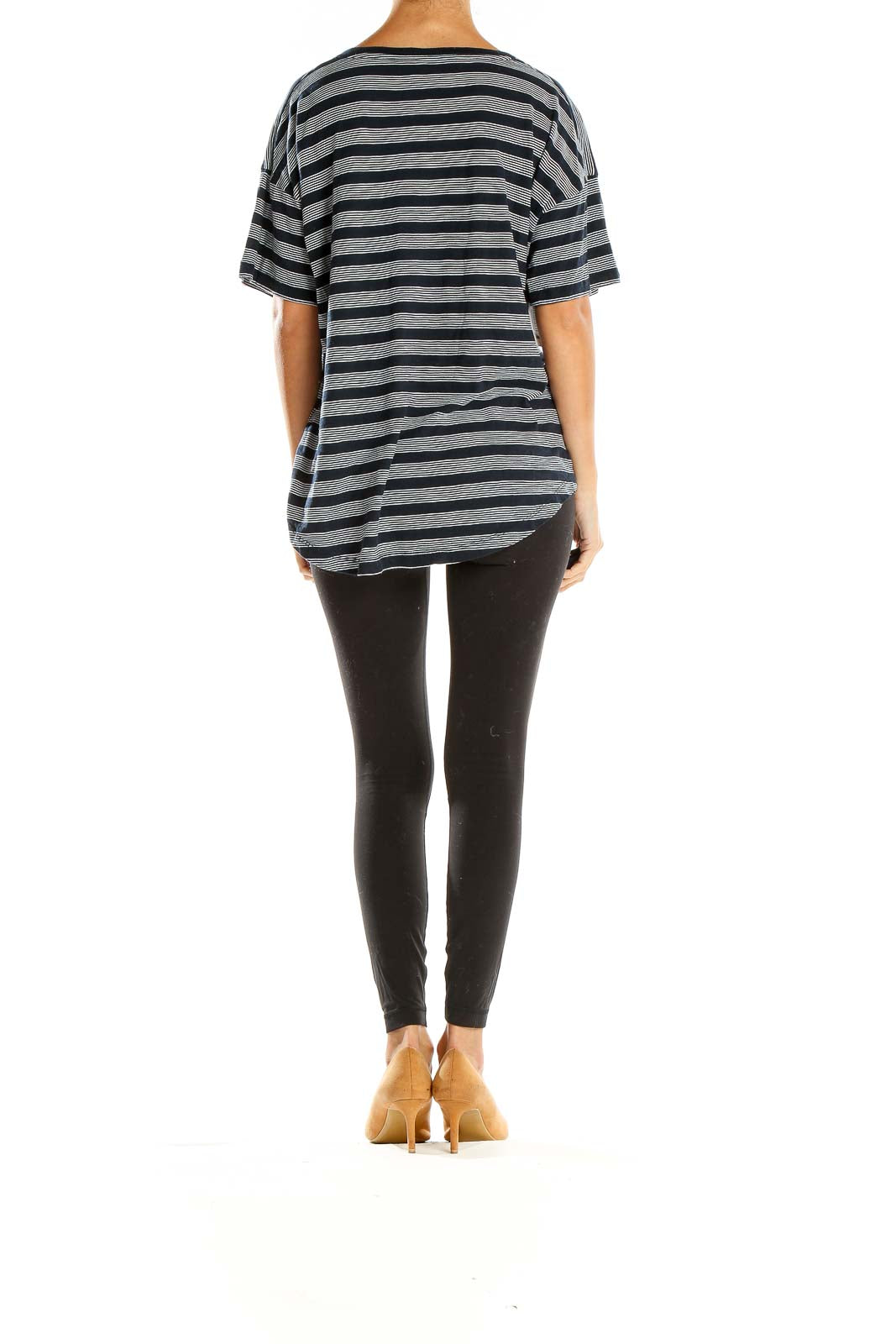 Black Gray Striped Casual T-Shirt