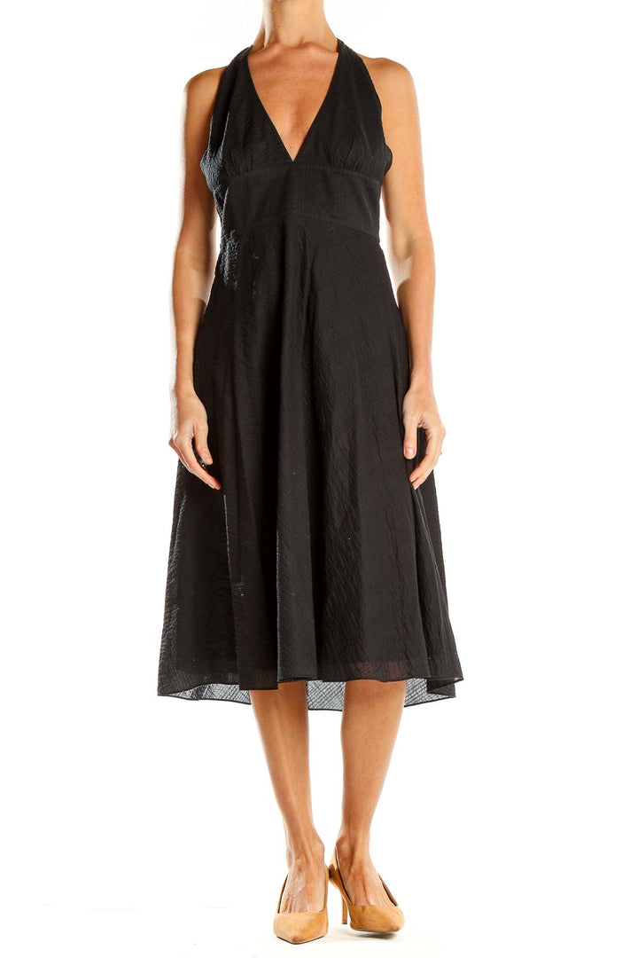 Black Classic Fit & Flare Cotton Halter Dress