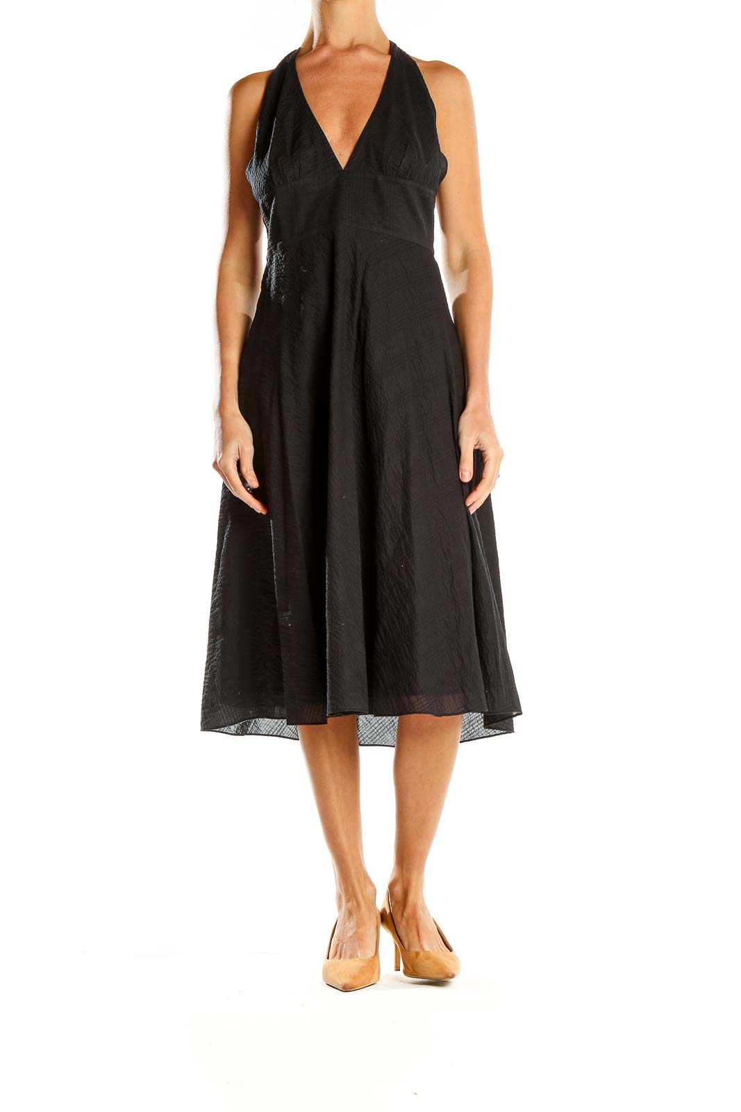 Black Classic Fit & Flare Cotton Halter Dress