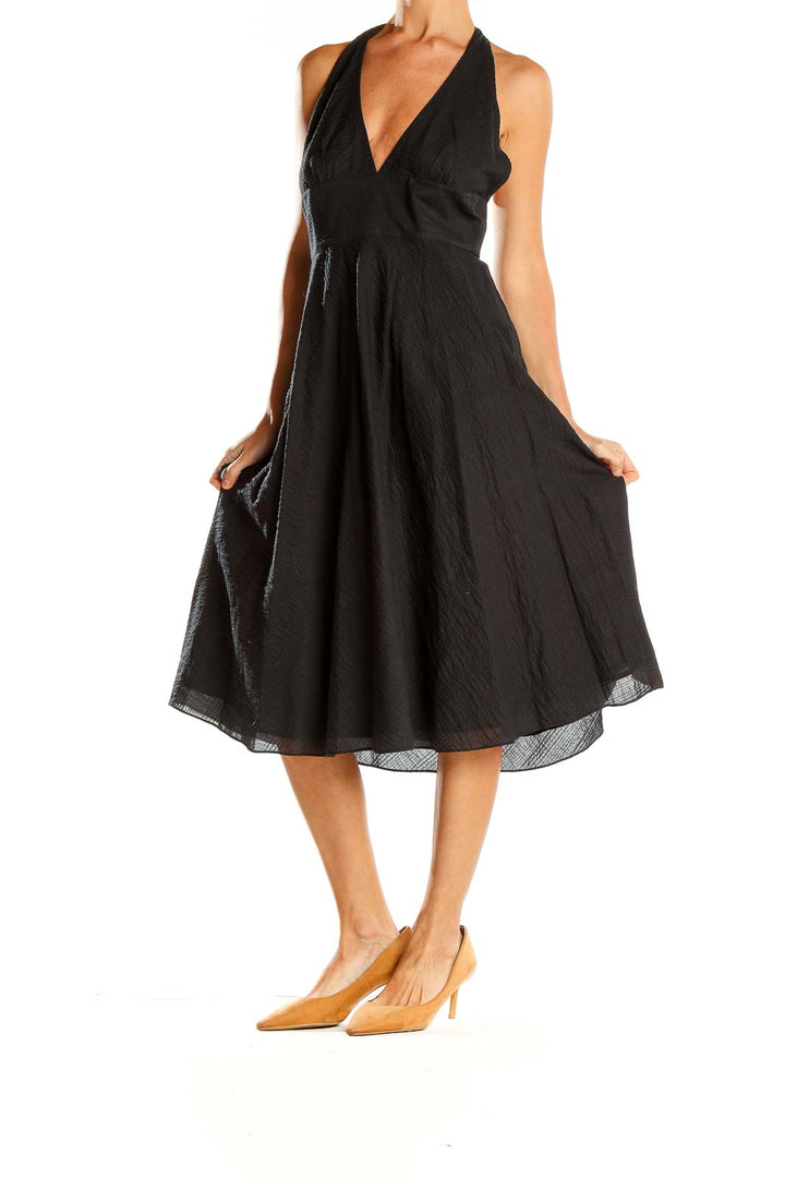 Black Classic Fit & Flare Cotton Halter Dress