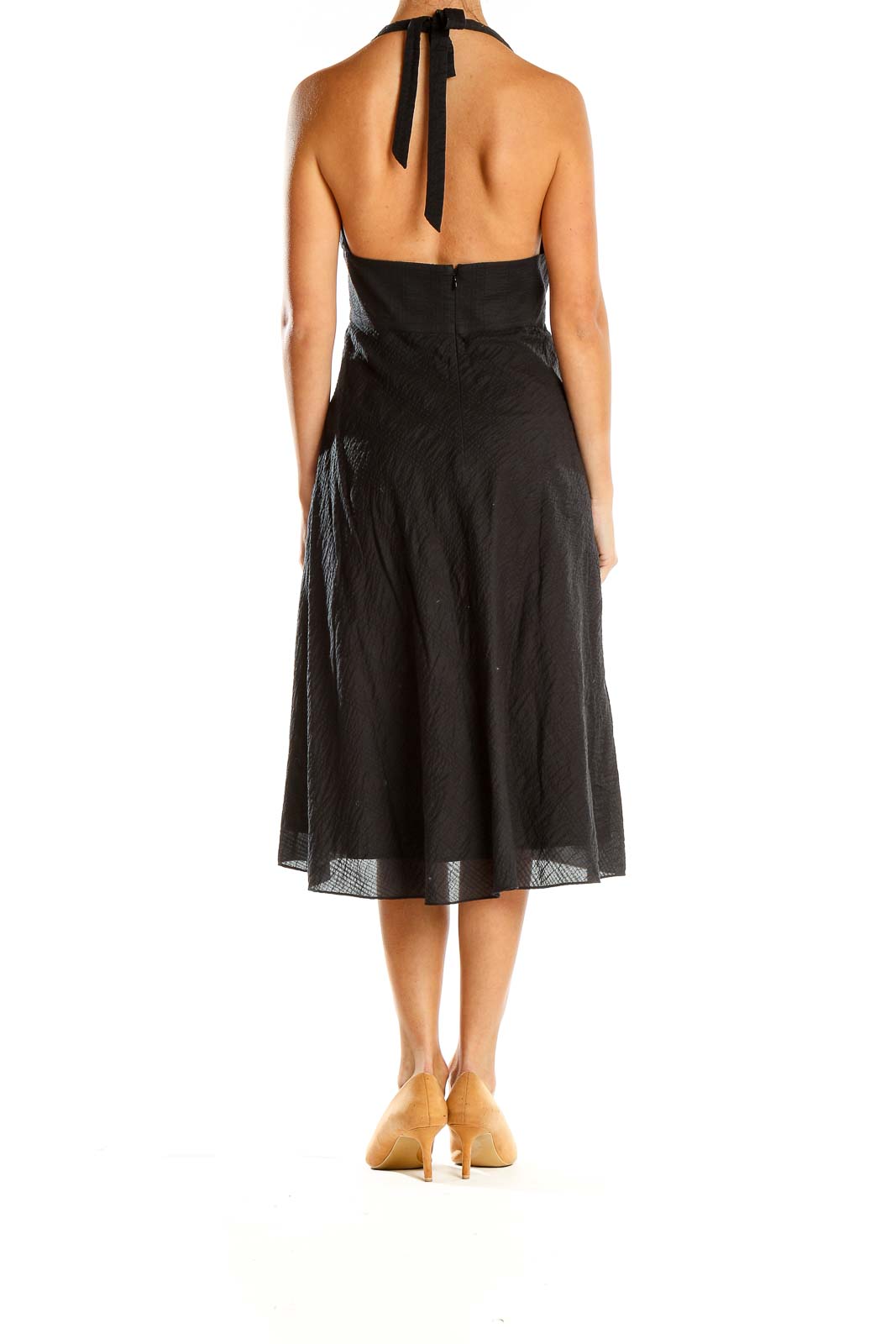 J.Crew Black Halter Neck A-Line Midi Dress - Elegant & Versatile SilkRoll J.Crew Black Halter Neck A-Line Midi Dress - Elegant & Versatile SilkRoll
