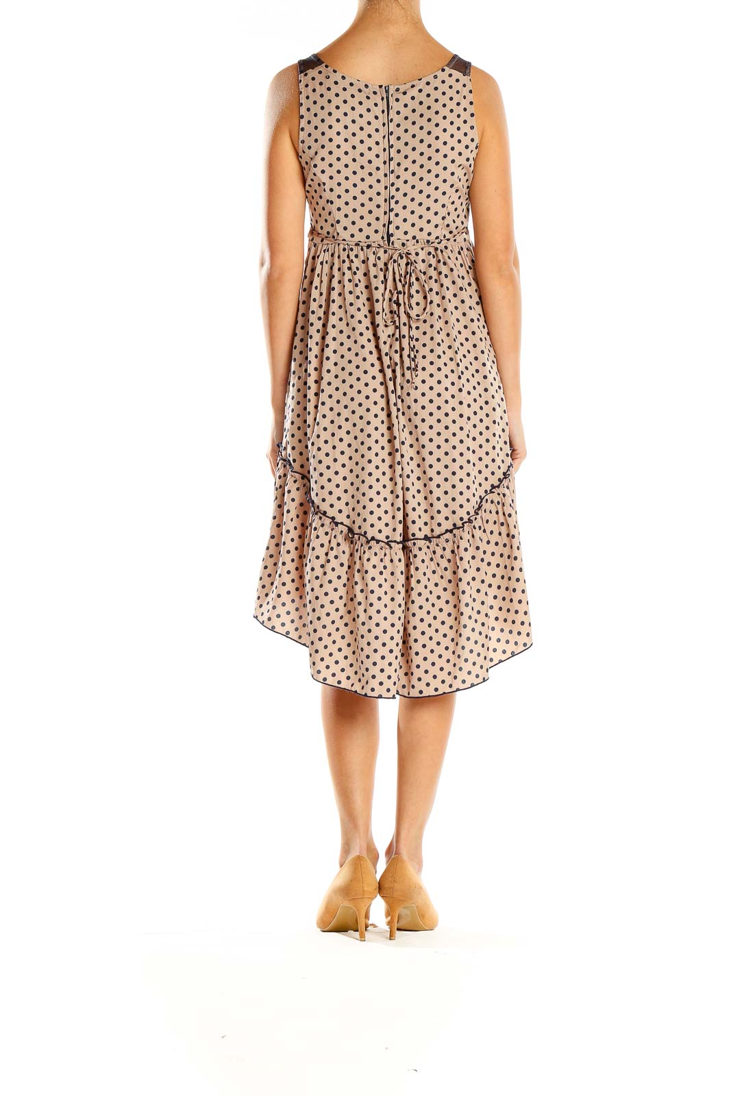 Beige Polka Dot High Low Dress