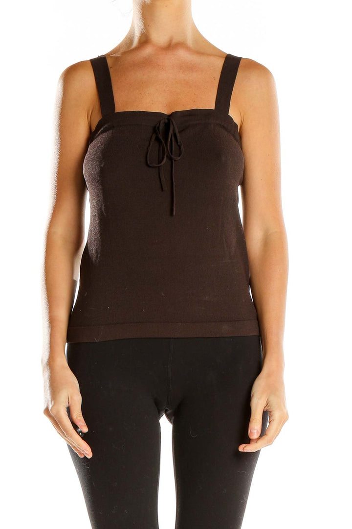 Brown Vintage Tie Neck Tank Top