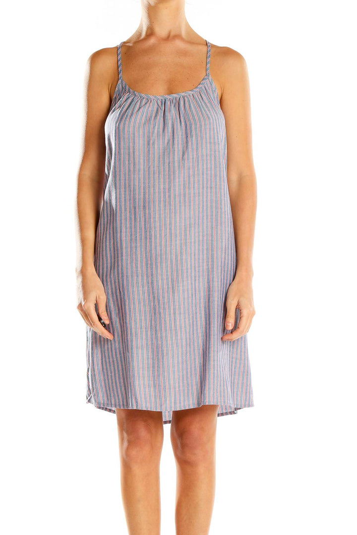 Blue Red Striped Casual Shift Dress