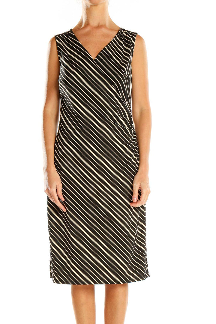 Black Cream Striped Work Dress