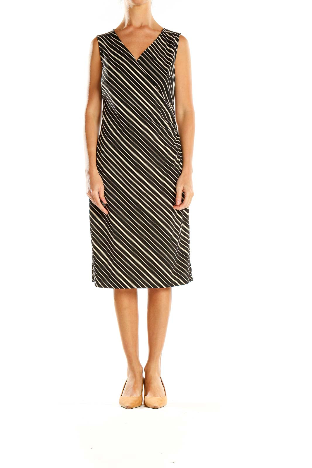 Black Cream Striped Work Dress