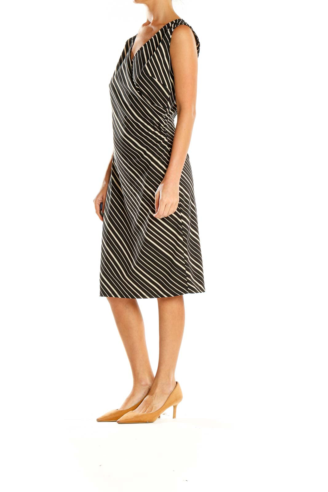 Black Cream Striped Work Dress