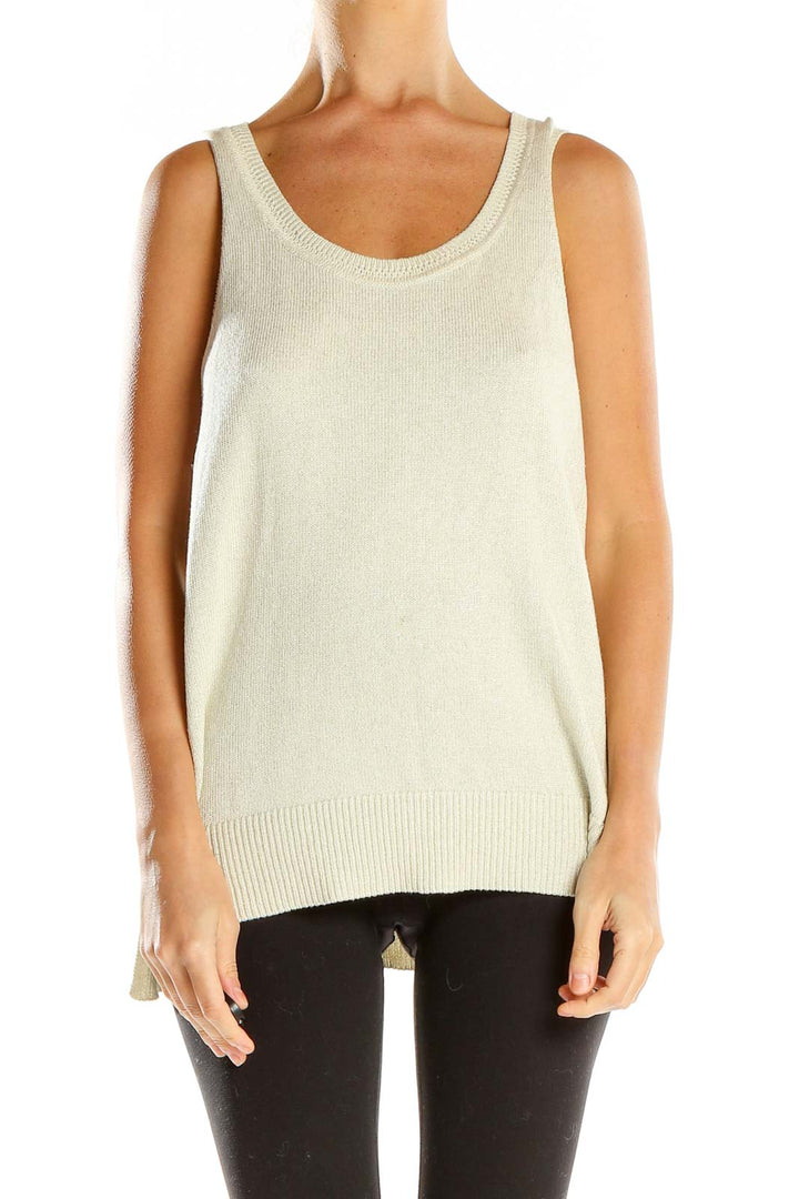 Beige Shimmery Knit Casual Tank Top