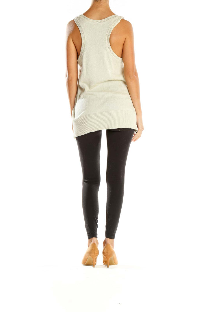 Beige Shimmery Knit Casual Tank Top