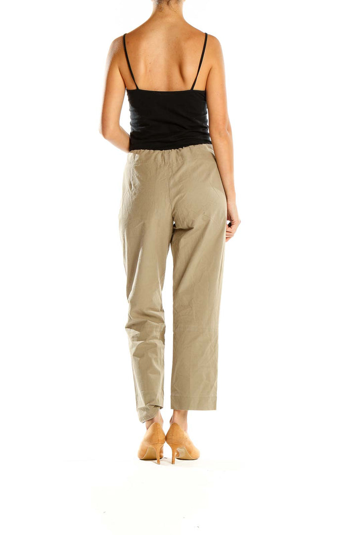 Beige Textured Casual Cropped Trousers