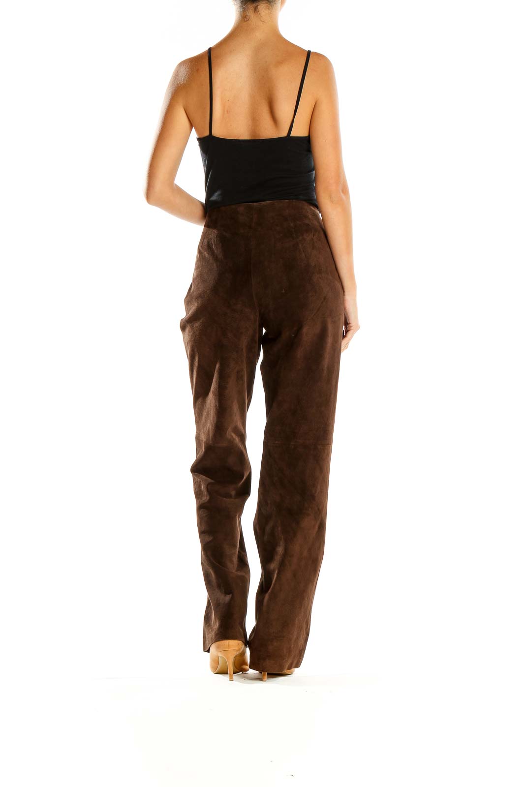 Brown Textured Leather Trousers