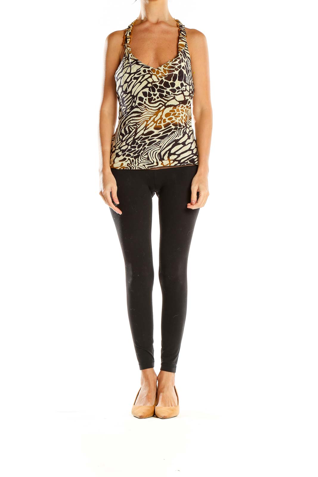 Brown Animal Print Silk Top