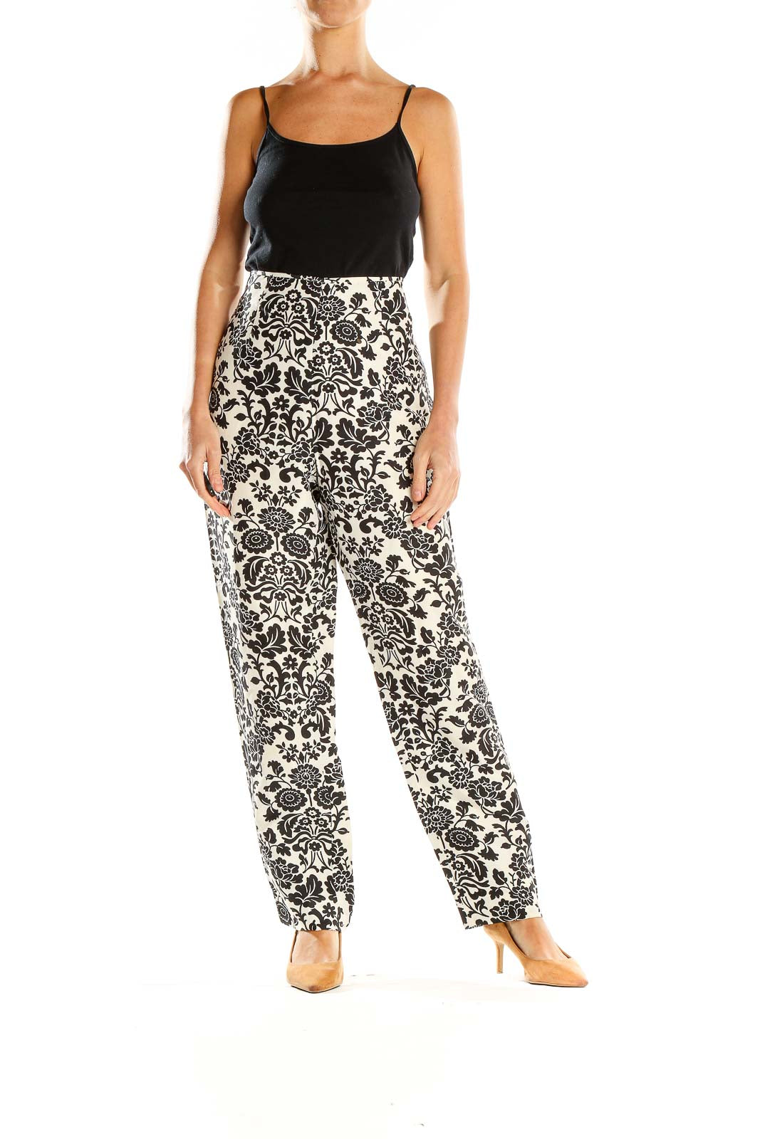 White Black Paisley Trousers