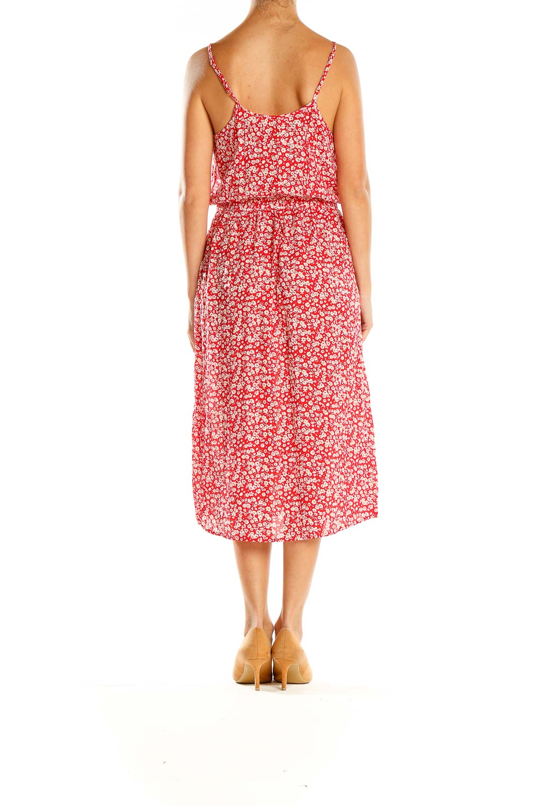 Red Floral Print Chic Midi Dress