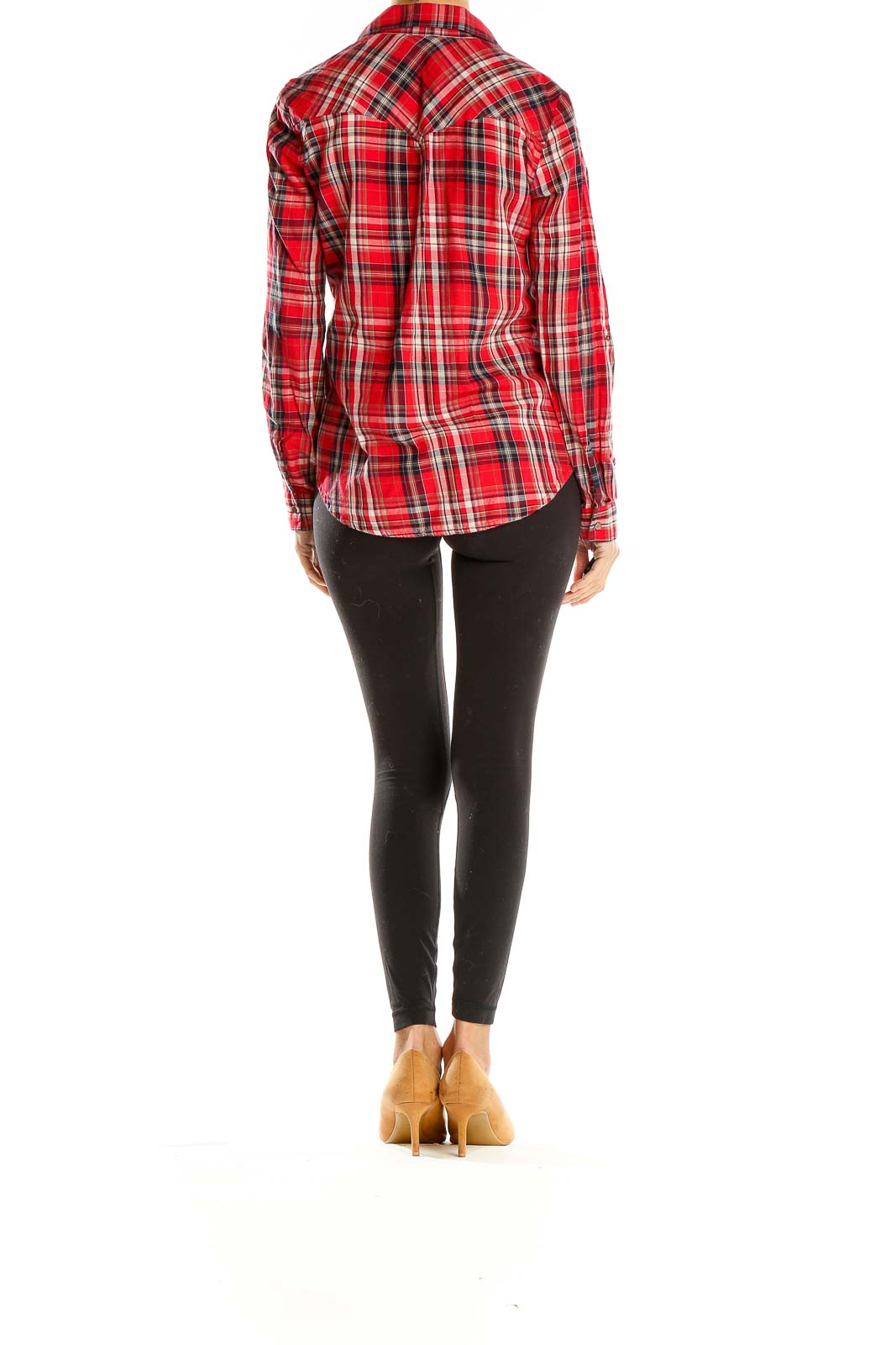 Red Embellished Flannel Top