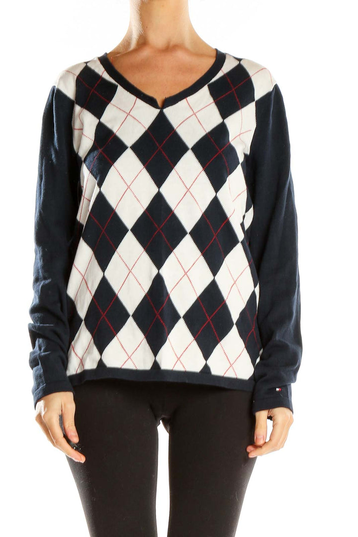 White Blue Argyle Sweater