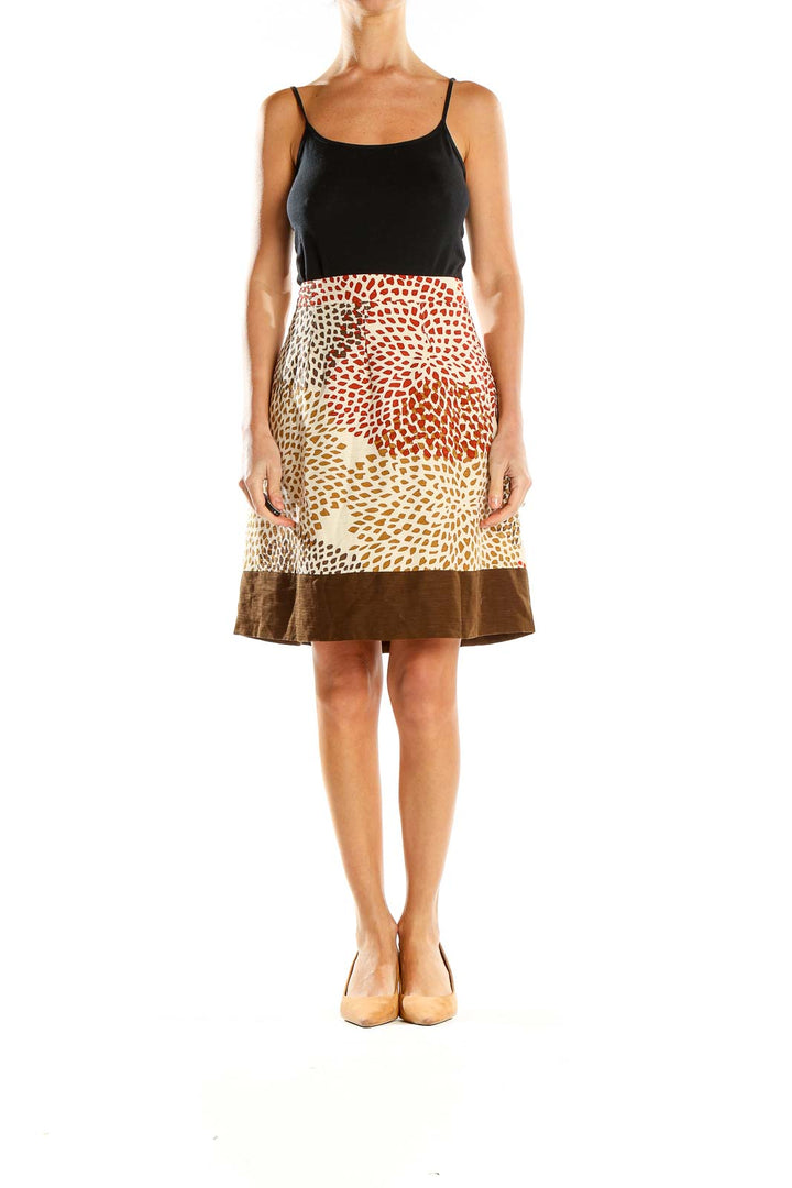 Brown Printed Retro A-Line Skirt