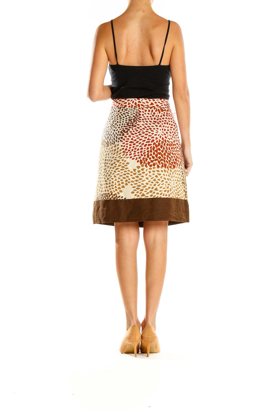 Brown Printed Retro A-Line Skirt