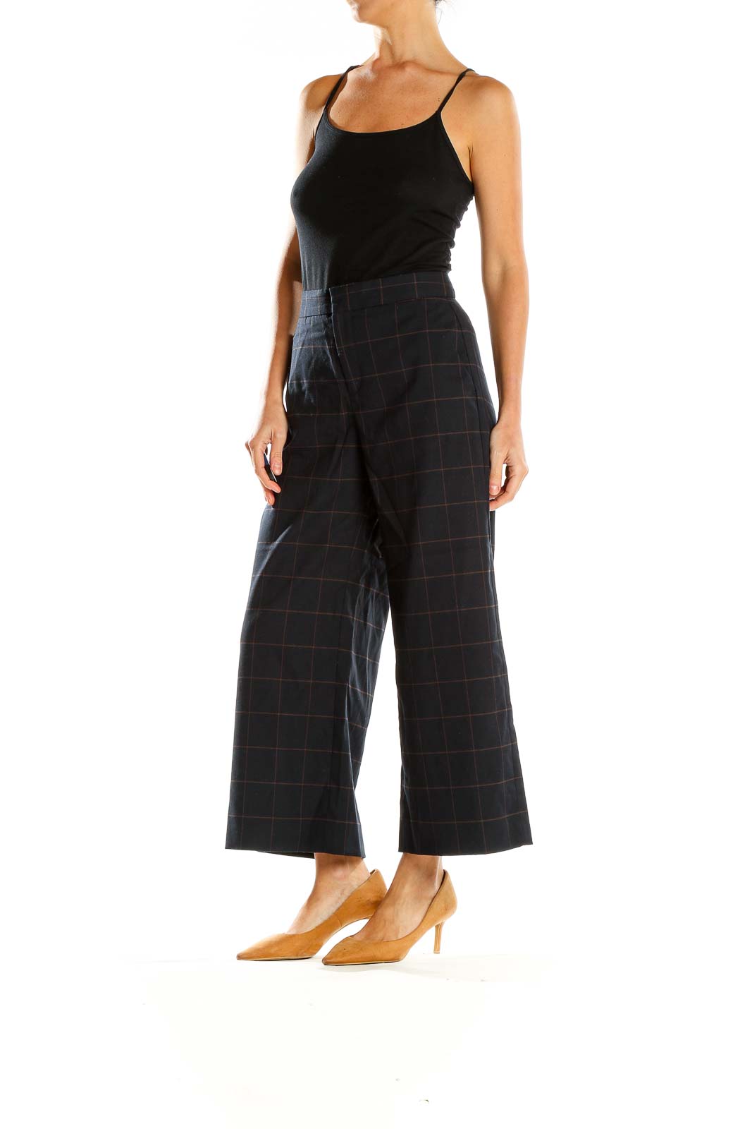 Blue Checkered Culottes Pants