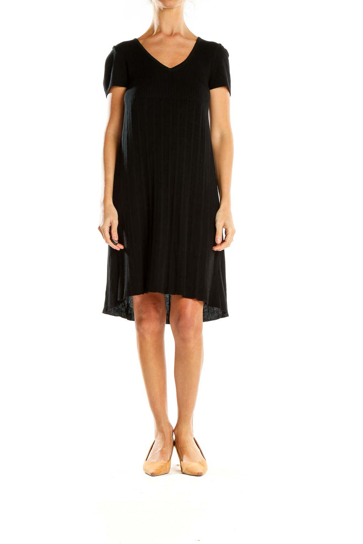 Black Textured Knit Shift Dress