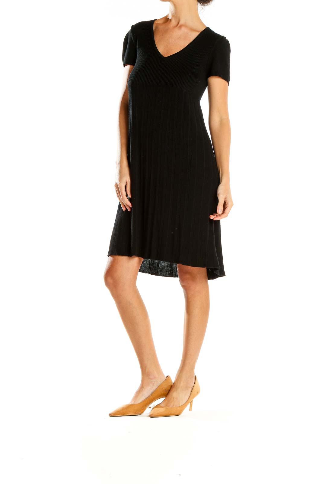 Max Studio Black V-Neck Knit Dress with High-Low Hem SilkRoll Max Studio Black V-Neck Knit Dress with High-Low Hem SilkRoll