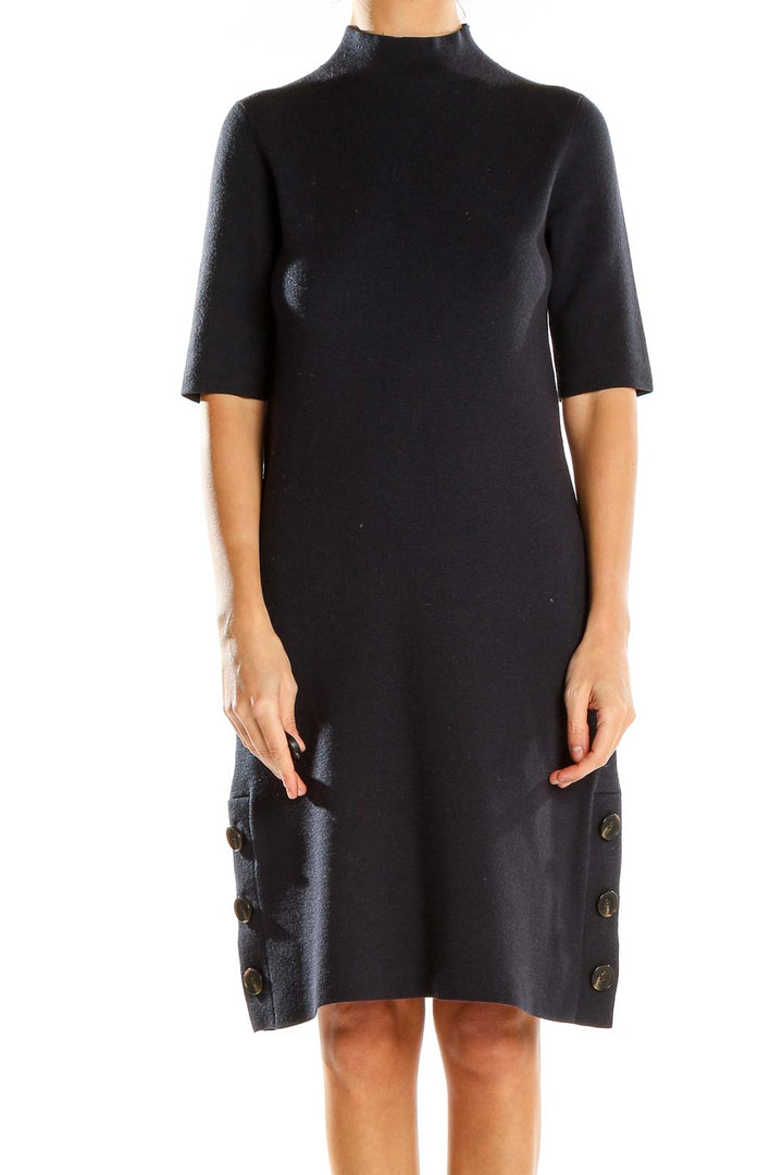 Blue Mock-Neck Knit Dress