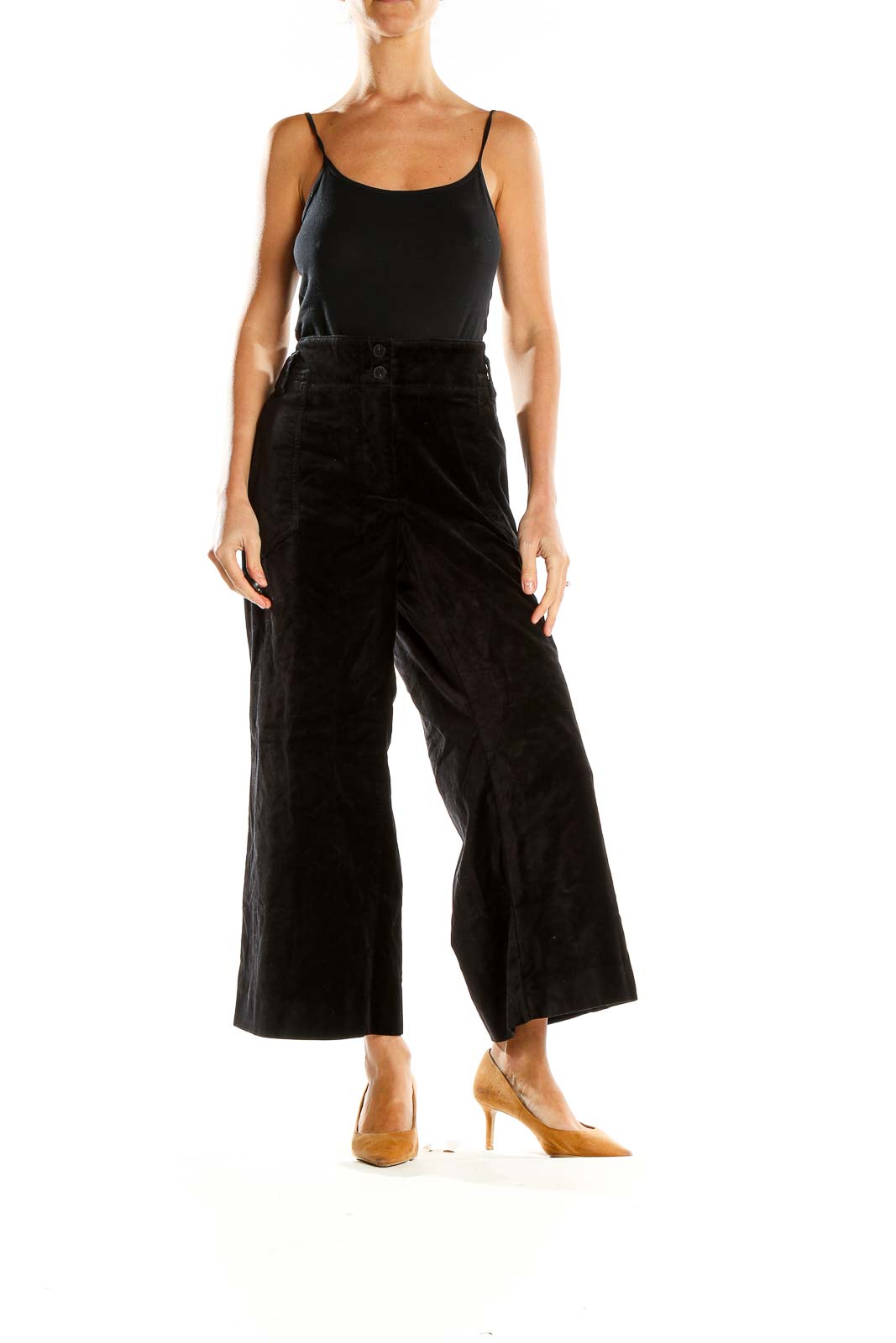 Black Textured Wide Leg Trousers