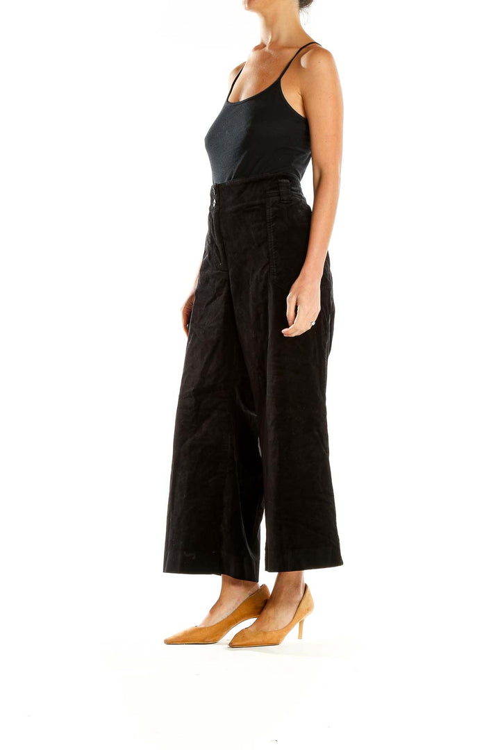 Black Textured Wide Leg Trousers