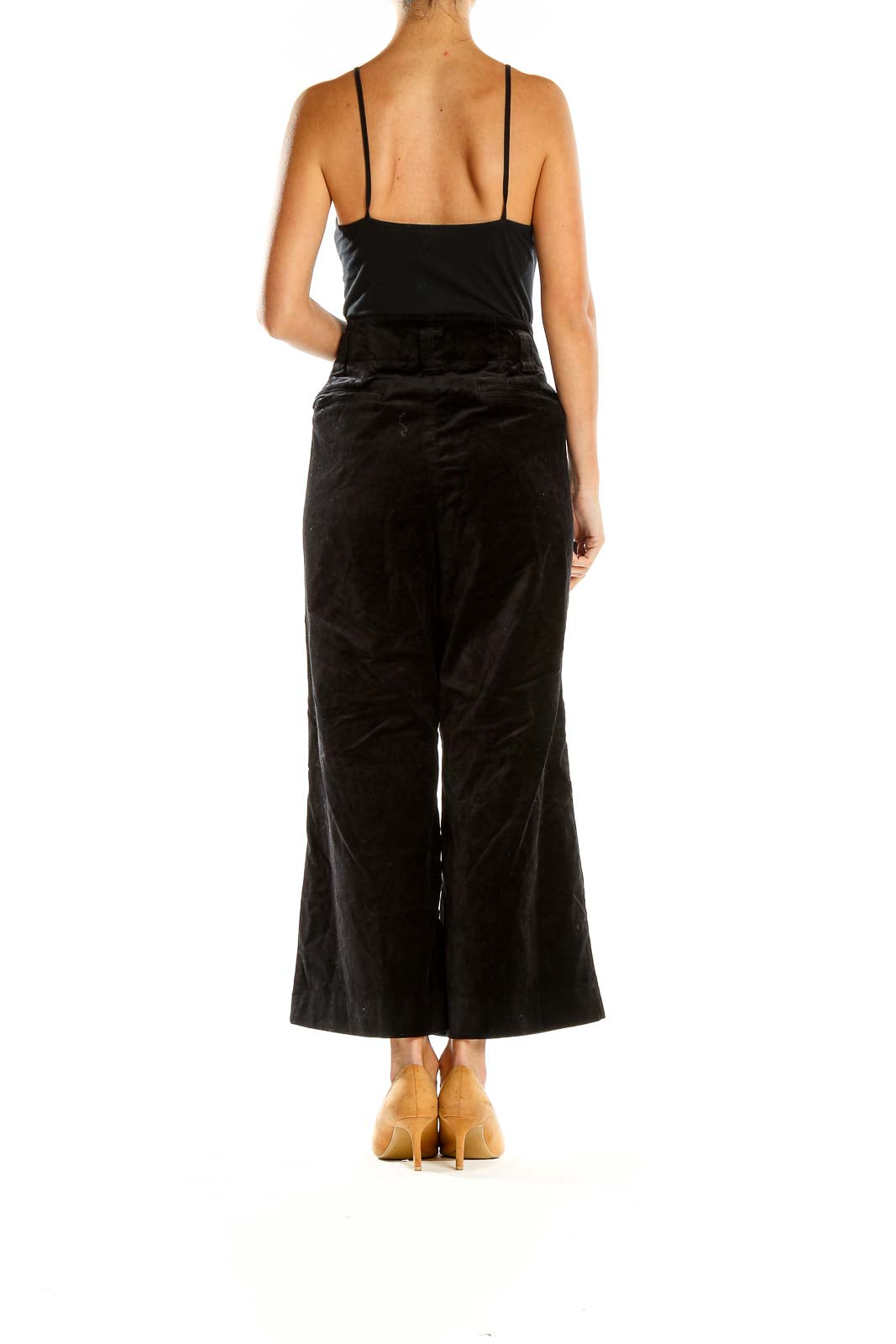 Black Textured Wide Leg Trousers