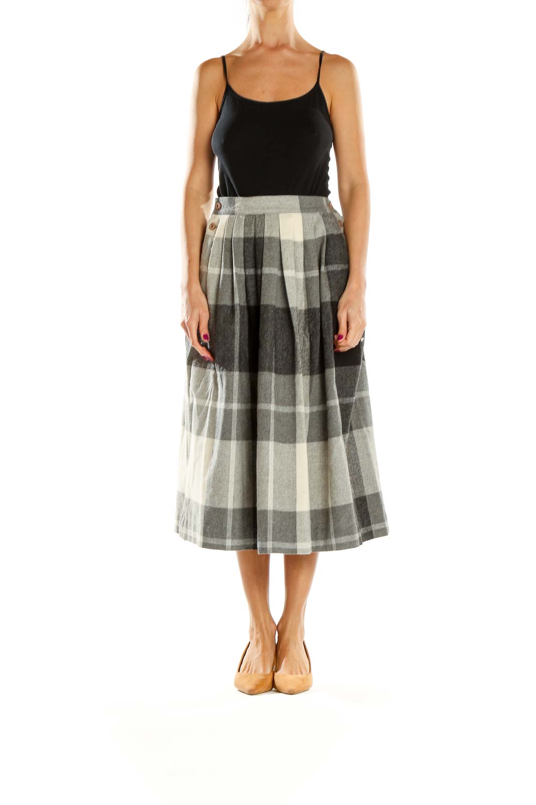 Gray Checkered Retro Flared Skirt