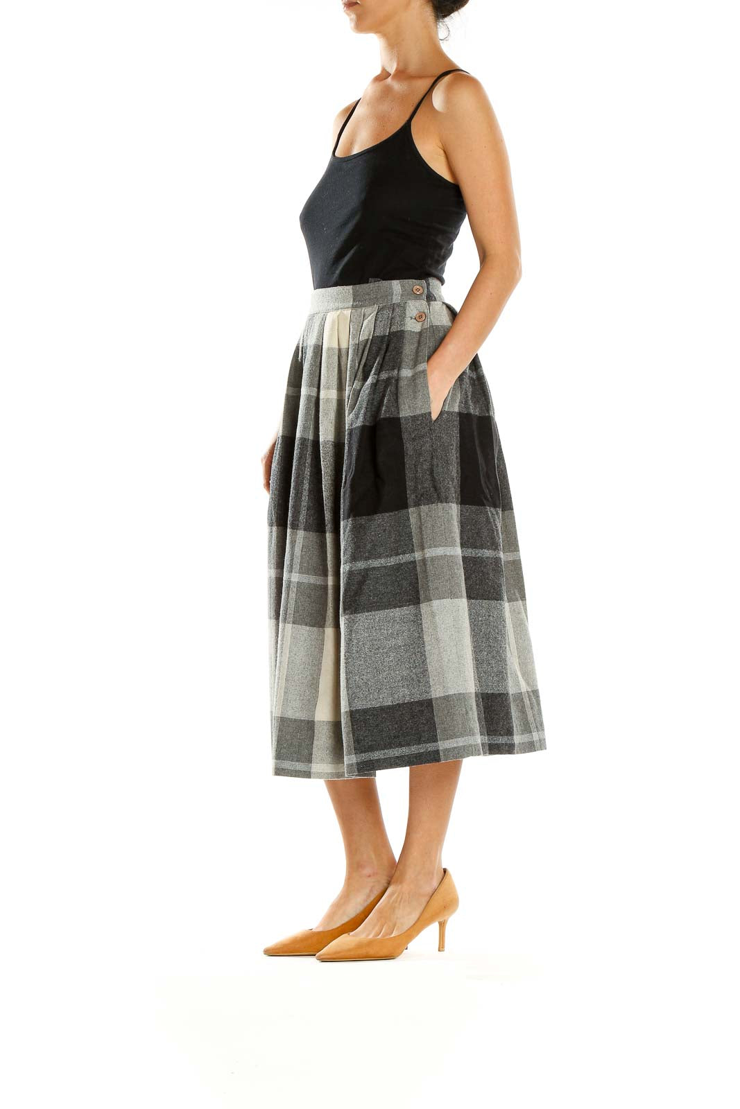 Gray Checkered Retro Flared Skirt