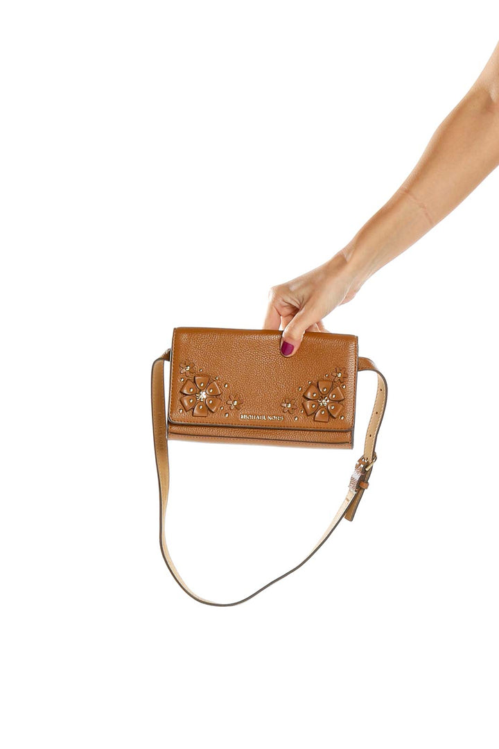 Brown Floral Appliqué Purse