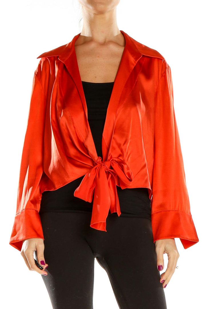 Red Front Tie Silk Blouse