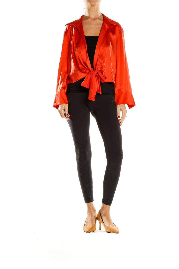 Red Front Tie Silk Blouse