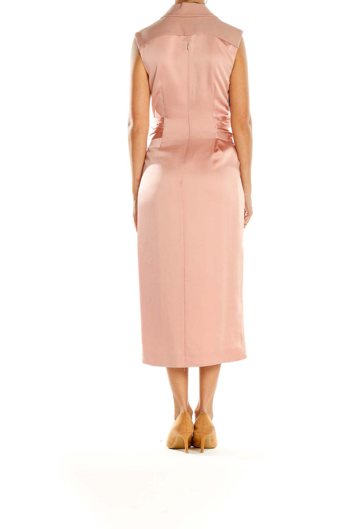 Pink Lapel Structured Midi Dress