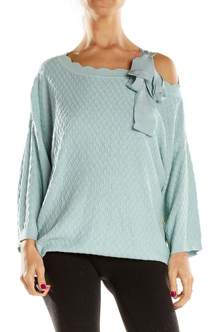 Blue Textured Bow Strap Top