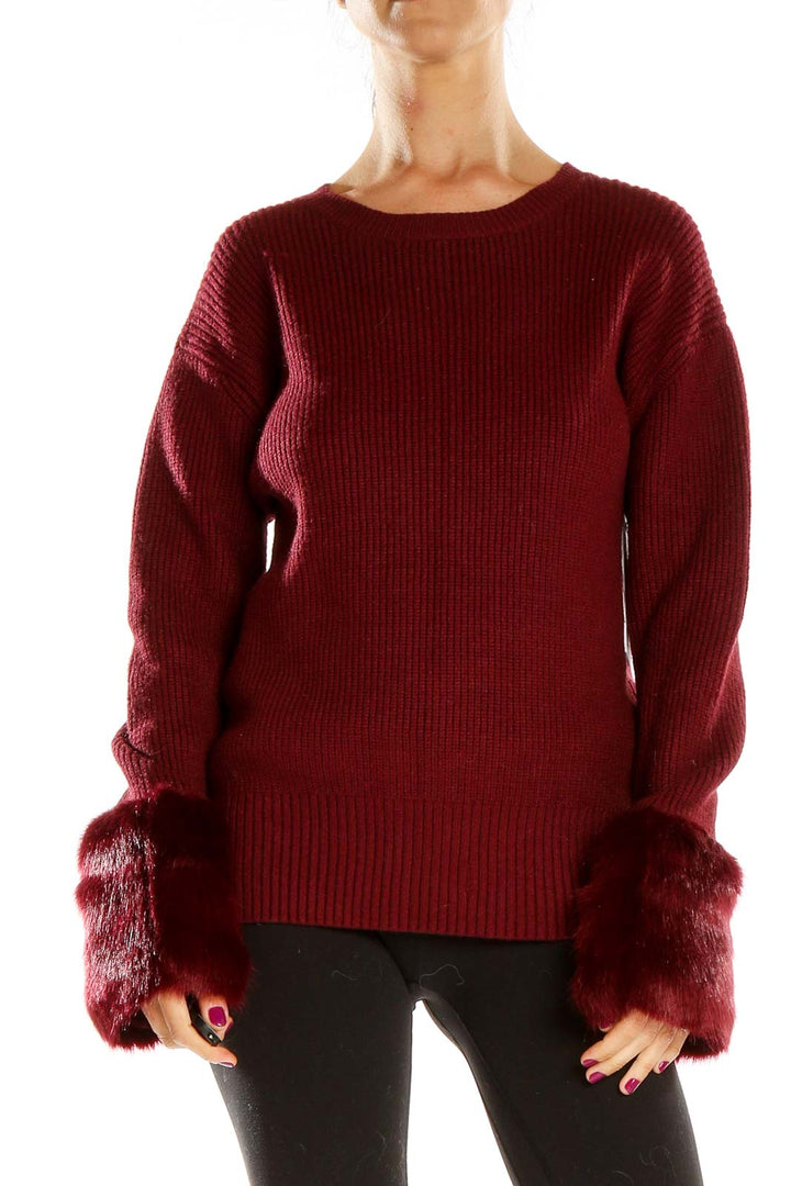 Red Faux-Fur Cuff Sweater