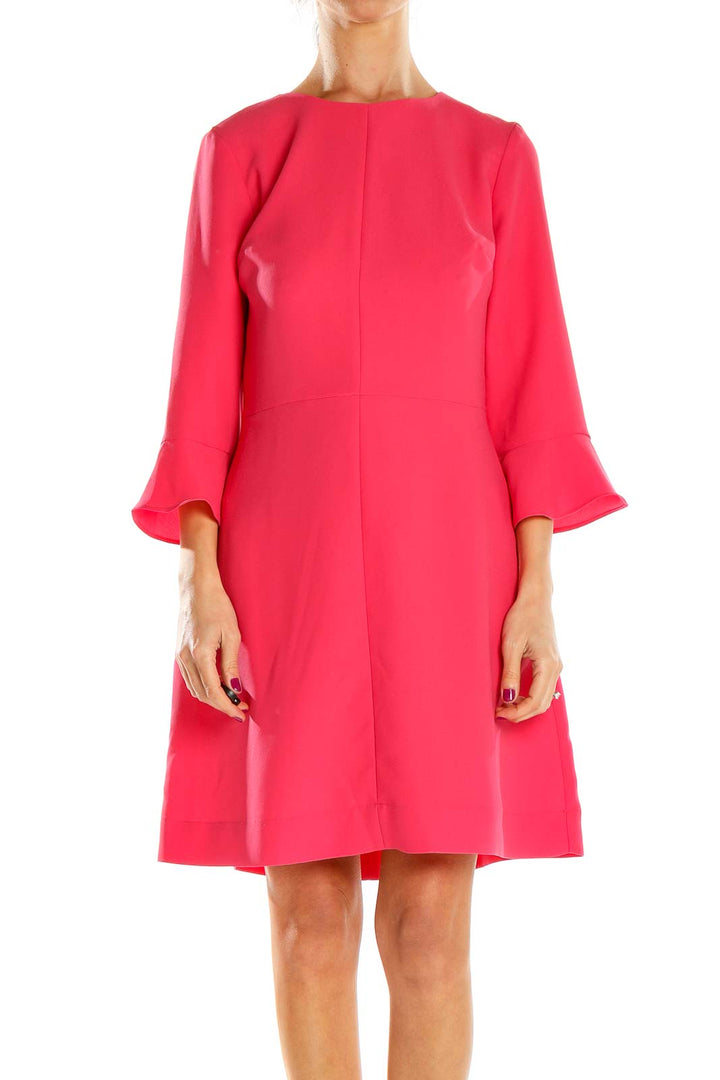 Pink Long Sleeve Classic Shift Dress