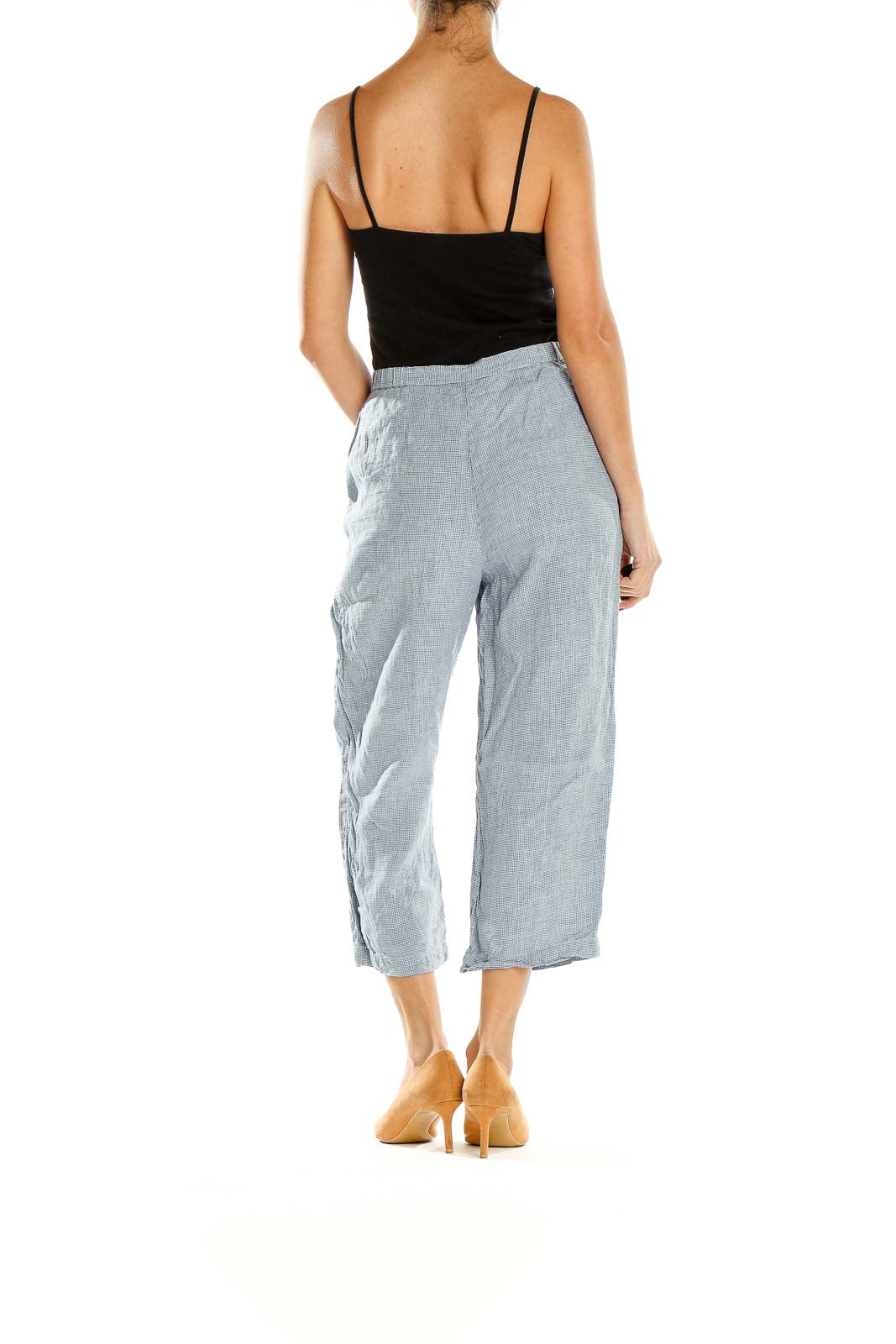 Blue Cropped Casual Linen Pants