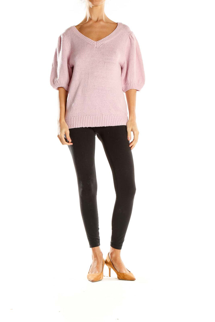 Pink Puff Sleeve Sweater