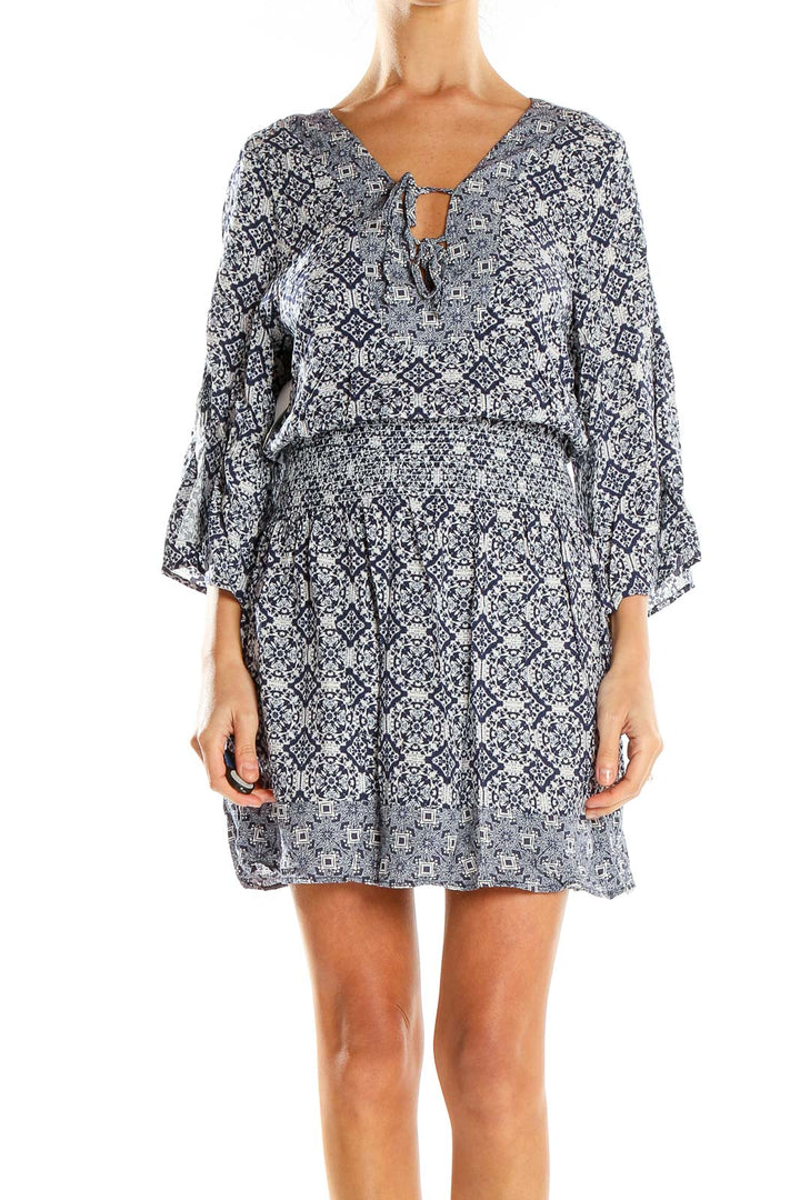 Blue Geometric Print Bohemian Fit & Flare Dress