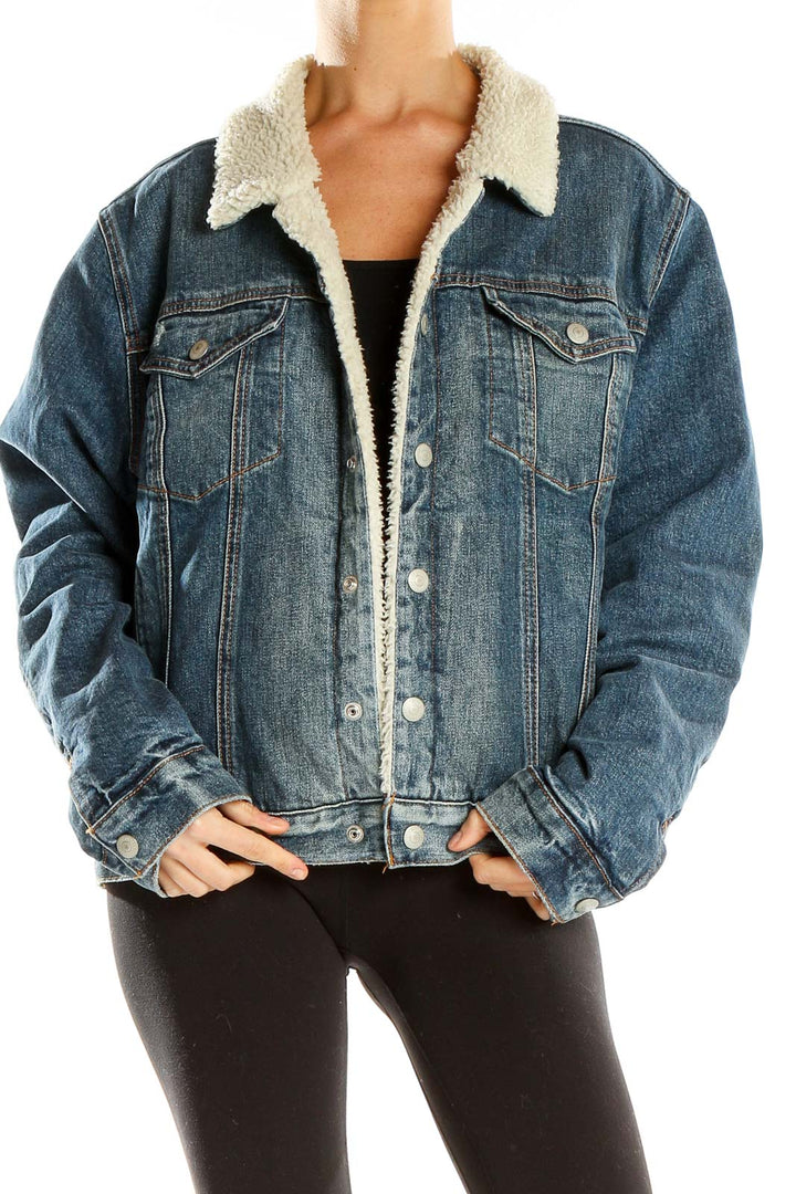 Blue Denim Sherpa Lined Trucker Jacket