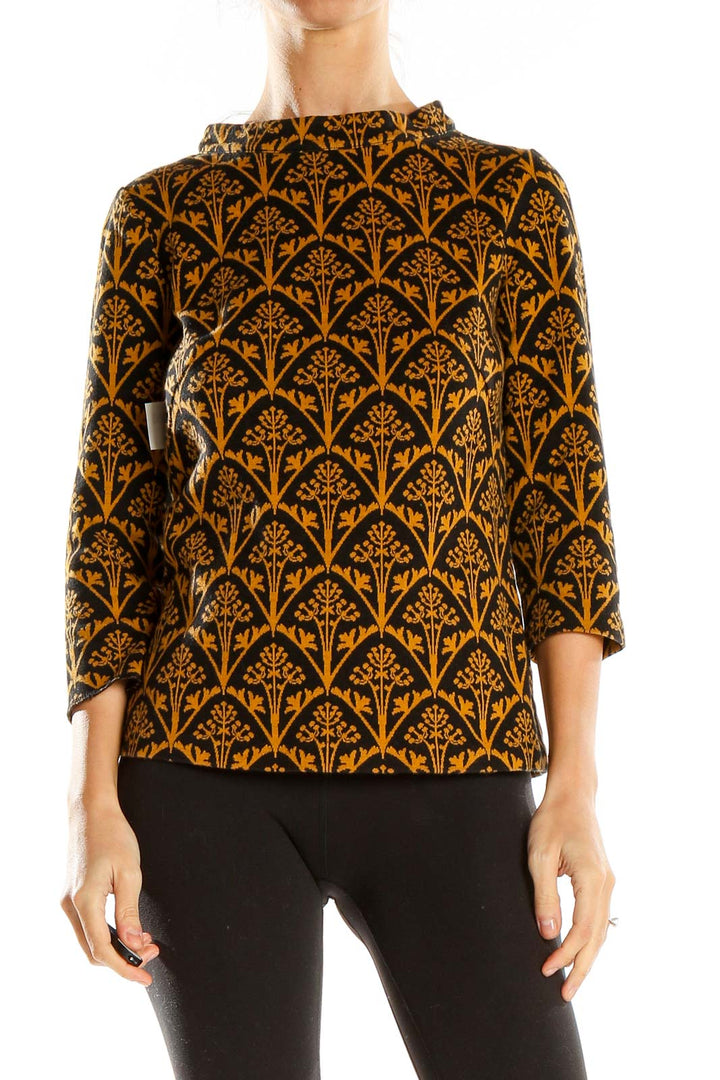 Brown Yellow Woven Printed Top