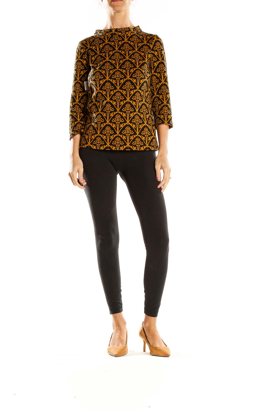 Brown Yellow Woven Printed Top