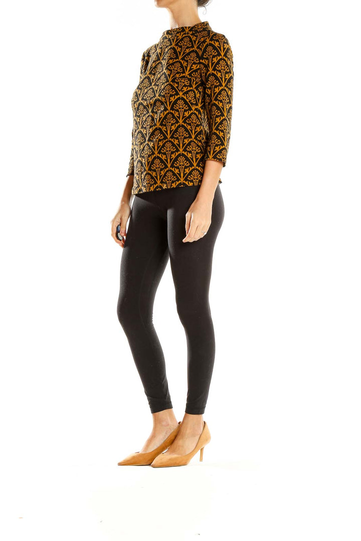 Brown Yellow Woven Printed Top