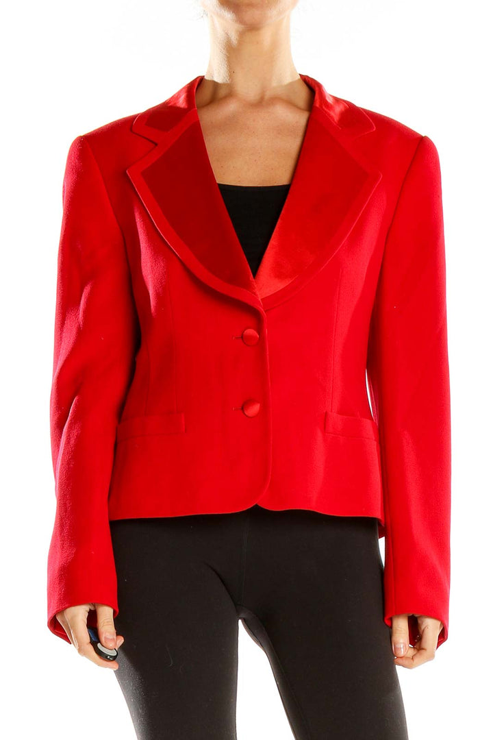 Front view of red Escada Margaretha Ley tailored wool blazer