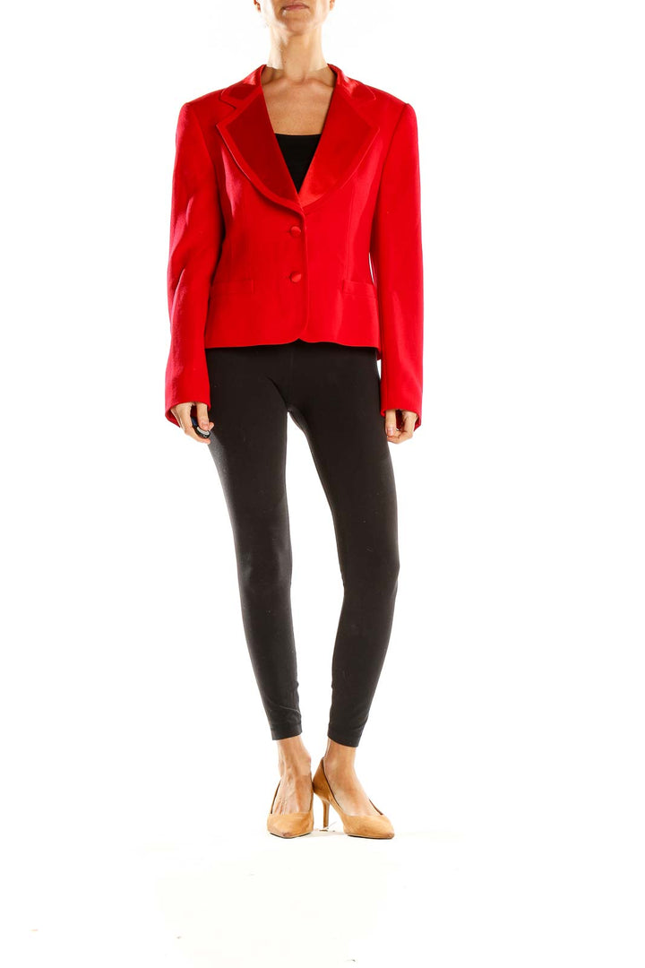 Front view of red Escada Margaretha Ley tailored wool blazer