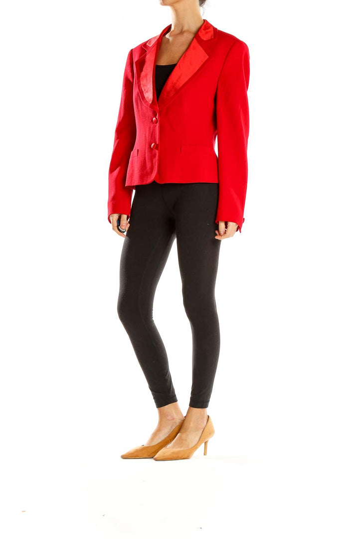 Front view of red Escada Margaretha Ley tailored wool blazer