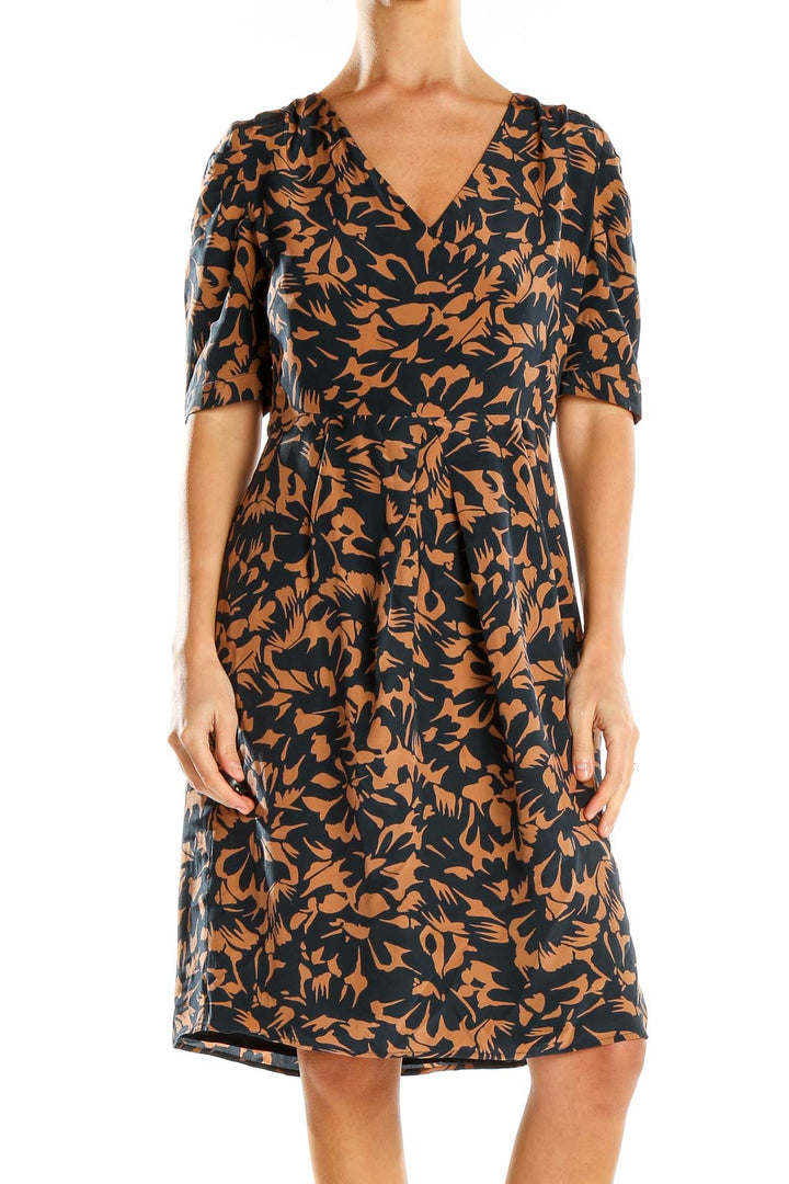 Blue Orange Printed A-Line Dress